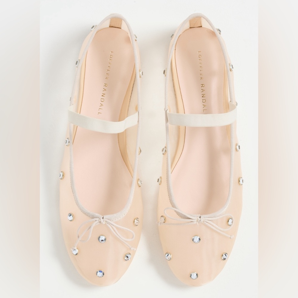 Loeffler Randall Leonie Soft Ballet Flats, Color Cream/Crystal